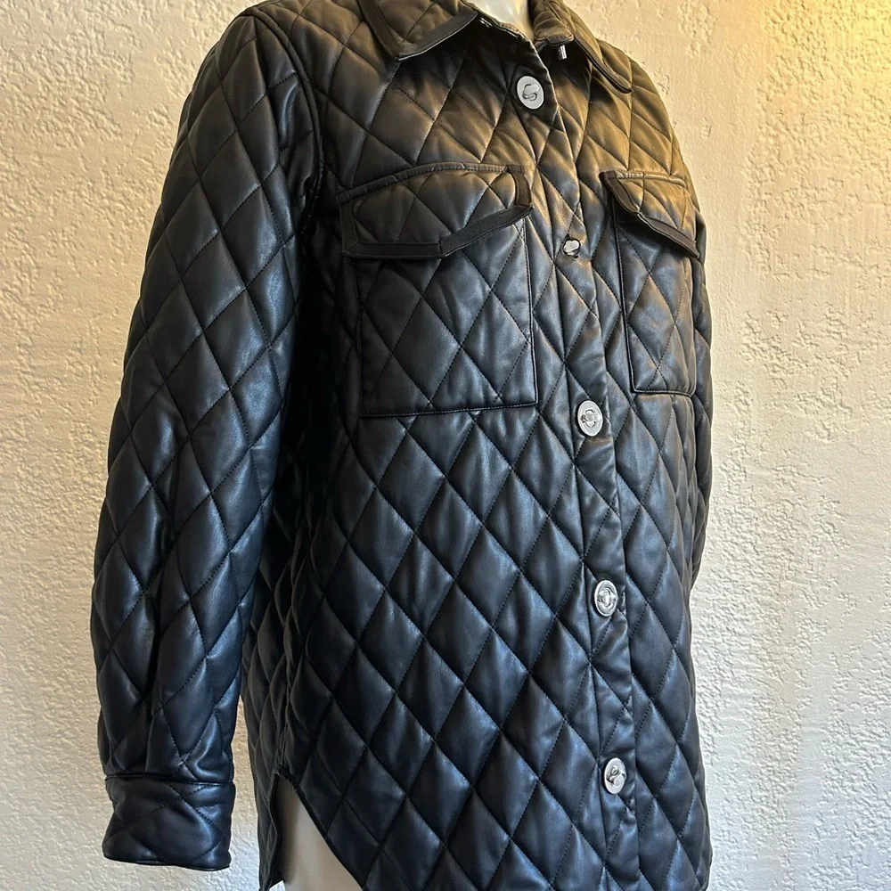 Maje Baneta Quilted Faux Leather Jacket Glossy Solid Black 38 MED/LARGE as is